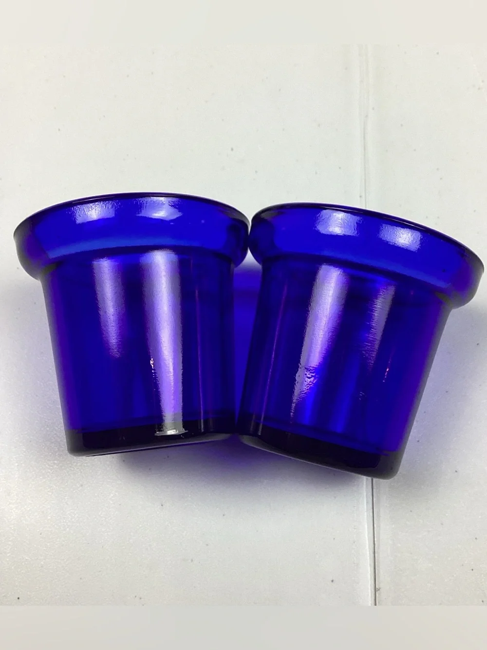 Two Vintage Cobalt Blue Glass Votive Candle Holders/Planters/Toothpick Holders